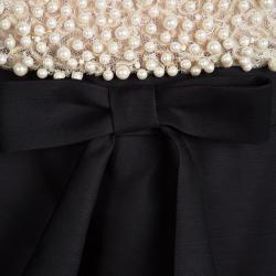 Valentino Black Pearl Embellished Bow Detail Sleeveless Dress L