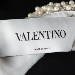Pre Owned Valentino Black Pearl Embellished Bow Detail Sleeveless Dress L