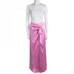 Pre Owned Valentino Hot Pink Silk Draped Maxi Skirt S