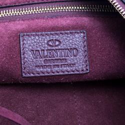 Pre Owned Valentino Burgundy Leather C Rockee Studded Fringe Hobo