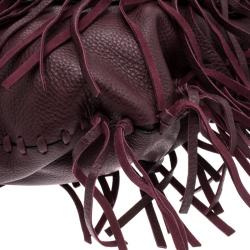 Pre Owned Valentino Burgundy Leather C Rockee Studded Fringe Hobo