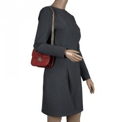 Pre Owned Valentino Red Leather Rockstud Lock Flap Crossbody Bag