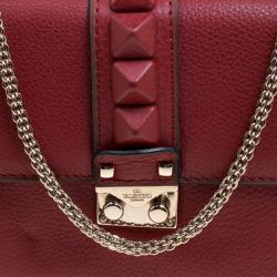Pre Owned Valentino Red Leather Rockstud Lock Flap Crossbody Bag