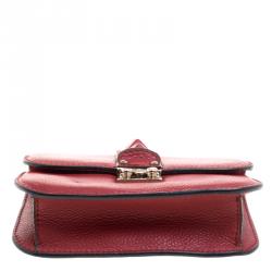 Pre Owned Valentino Red Leather Rockstud Lock Flap Crossbody Bag