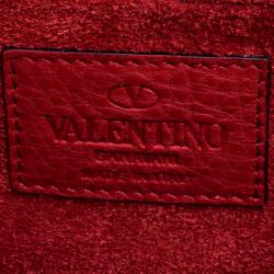 Pre Owned Valentino Red Leather Rockstud Lock Flap Crossbody Bag