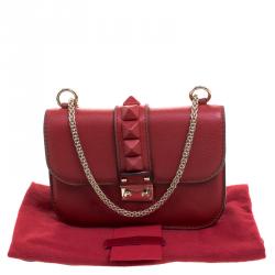 Pre Owned Valentino Red Leather Rockstud Lock Flap Crossbody Bag
