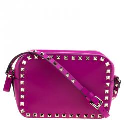 Pre Owned Valentino Purple Leather Rockstud Camera Shoulder Bag