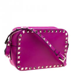 Pre Owned Valentino Purple Leather Rockstud Camera Shoulder Bag