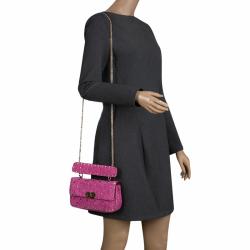 Pre Owned Valentino Pink Velvet Rockstud Shoulder Bag