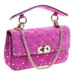 Pre Owned Valentino Pink Velvet Rockstud Shoulder Bag