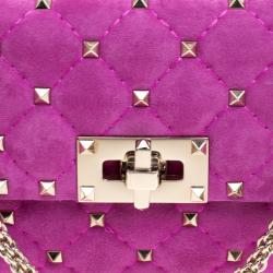 Pre Owned Valentino Pink Velvet Rockstud Shoulder Bag