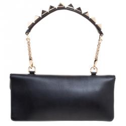 Pre Owned Valentino Black Leather Rockstud Clutch Bag