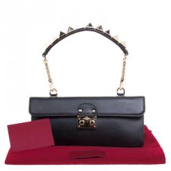 Pre Owned Valentino Black Leather Rockstud Clutch Bag