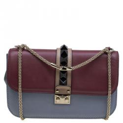 Pre Owned Valentino Multicolor Leather Rockstud Medium Glam Lock Flap Bag