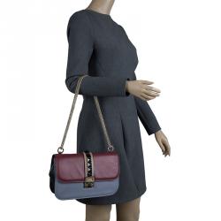 Pre Owned Valentino Multicolor Leather Rockstud Medium Glam Lock Flap Bag