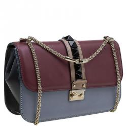 Pre Owned Valentino Multicolor Leather Rockstud Medium Glam Lock Flap Bag