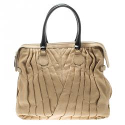 Pre Owned Valentino Beige Leather Maison Pintucked Tote