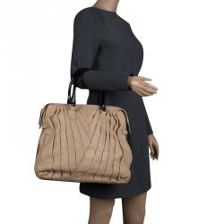 Pre Owned Valentino Beige Leather Maison Pintucked Tote