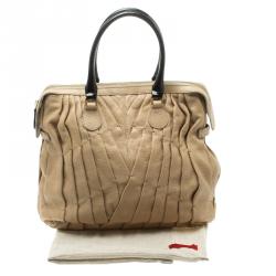 Pre Owned Valentino Beige Leather Maison Pintucked Tote