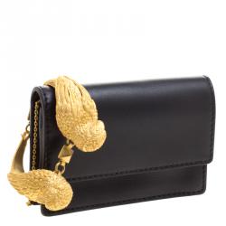 Pre Owned Valentino Black Leather Wristlet Bracelet Clutch