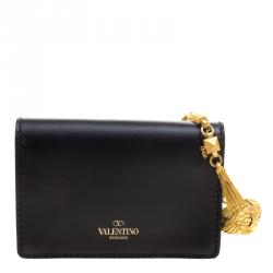 Pre Owned Valentino Black Leather Wristlet Bracelet Clutch