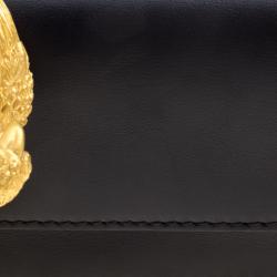 Pre Owned Valentino Black Leather Wristlet Bracelet Clutch