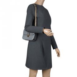 Pre Owned Valentino Stone Blue Leather Rockstud Small Glam Lock Shoulder Bag