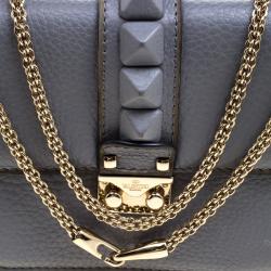 Pre Owned Valentino Stone Blue Leather Rockstud Small Glam Lock Shoulder Bag