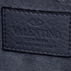 Pre Owned Valentino Stone Blue Leather Rockstud Small Glam Lock Shoulder Bag