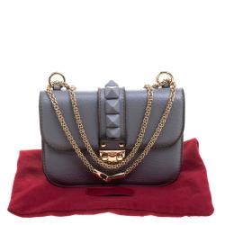 Pre Owned Valentino Stone Blue Leather Rockstud Small Glam Lock Shoulder Bag