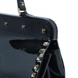 مملوكة مسبقًا Valentino Black Patent Leather RockStud Frame Top Handle Tote