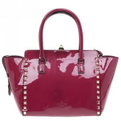 Pre Owned Valentino Pink Patent Leather Small Rockstud Shopper Tote Bag