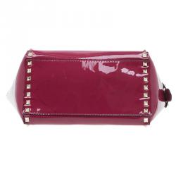 Pre Owned Valentino Pink Patent Leather Small Rockstud Shopper Tote Bag