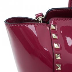 Pre Owned Valentino Pink Patent Leather Small Rockstud Shopper Tote Bag