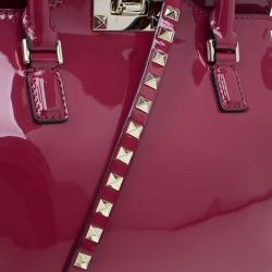 Pre Owned Valentino Pink Patent Leather Small Rockstud Shopper Tote Bag