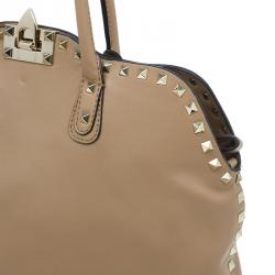 Pre Owned Valentino Beige Leather Rockstud Dome Double Handle Bag
