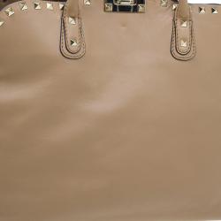 Pre Owned Valentino Beige Leather Rockstud Dome Double Handle Bag