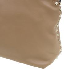 Pre Owned Valentino Beige Leather Rockstud Dome Double Handle Bag