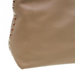 Pre Owned Valentino Beige Leather Rockstud Dome Double Handle Bag