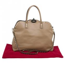 Pre Owned Valentino Beige Leather Rockstud Dome Double Handle Bag
