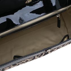 Pre Owned Valentino Black Leopard Print Raffia Patent Leather Aphrodite Bow Top Handle Bag