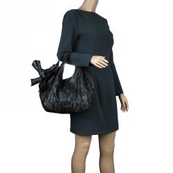 Pre Owned Valentino Black All Lace Medium Nuage Bow Hobo