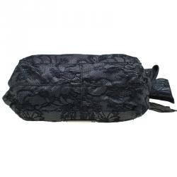 Pre Owned Valentino Black All Lace Medium Nuage Bow Hobo