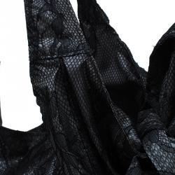 Pre Owned Valentino Black All Lace Medium Nuage Bow Hobo