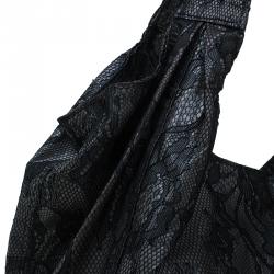 Pre Owned Valentino Black All Lace Medium Nuage Bow Hobo