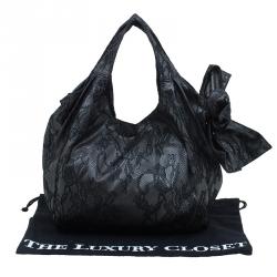 Pre Owned Valentino Black All Lace Medium Nuage Bow Hobo