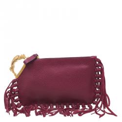 Pre Owned Valentino Red Leather C Rockee Gryphon Fringe Clutch