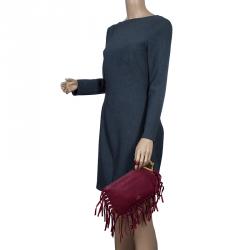 Pre Owned Valentino Red Leather C Rockee Gryphon Fringe Clutch