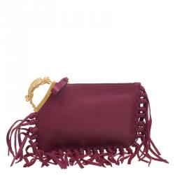 Pre Owned Valentino Red Leather C Rockee Gryphon Fringe Clutch