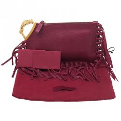 Pre Owned Valentino Red Leather C Rockee Gryphon Fringe Clutch
